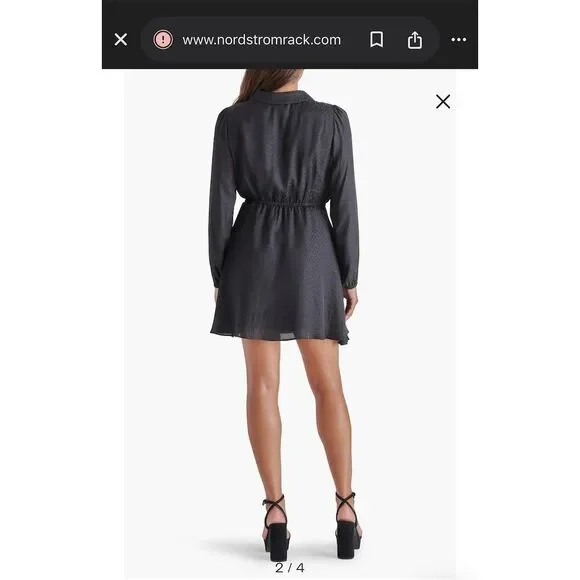 Steve Madden Women's L Black Shiny Leopard Faux Wrap Dress Knee Length - Picture 2 of 13